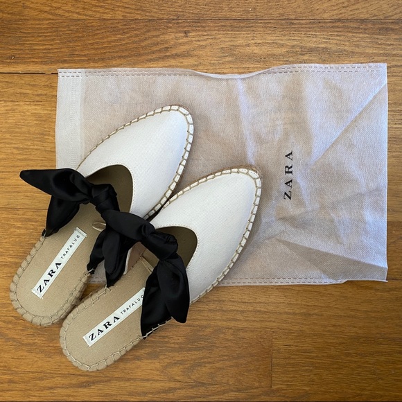 zara natural mules with bow